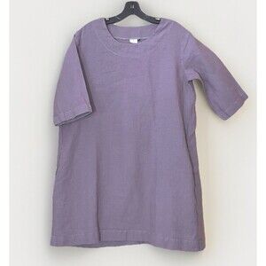 Len OK Linen Dress Large Lavender Purple Short Sleeve Minimalist Lagenlook